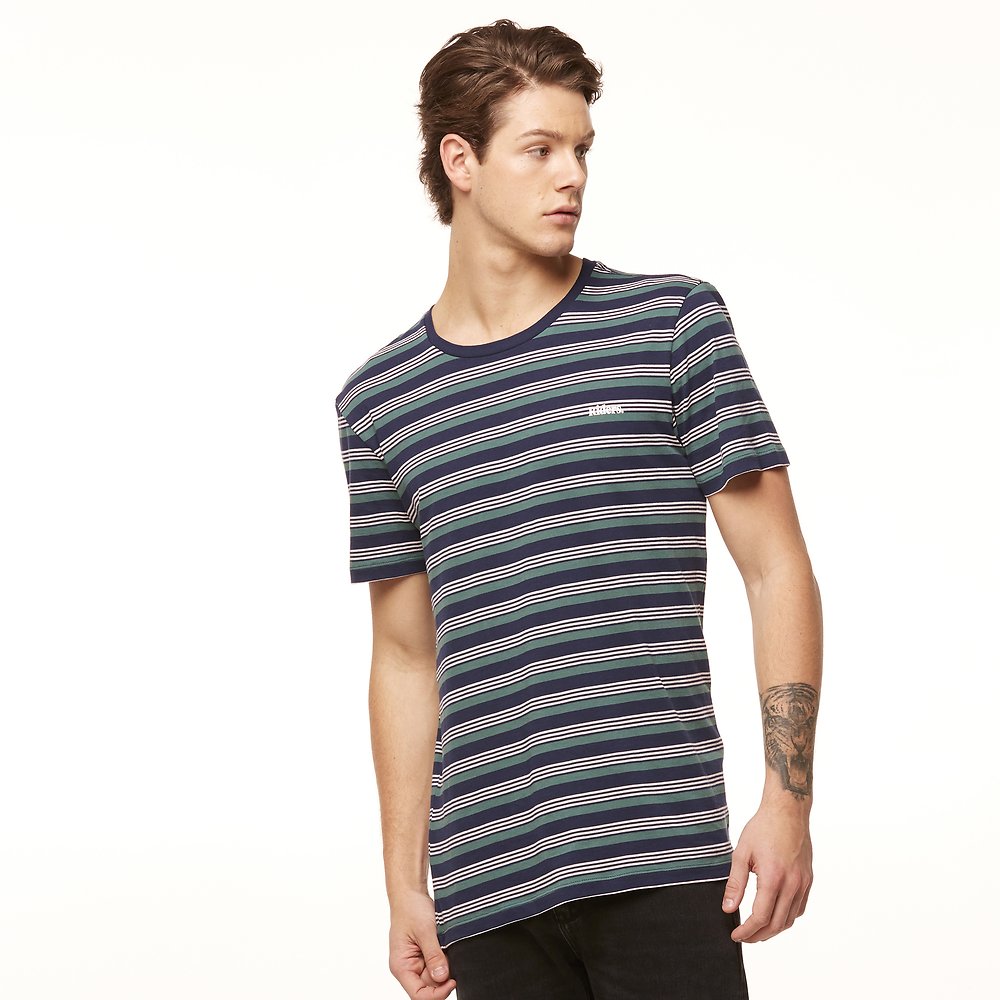 Image of Riders By Lee Navy/Sage Stripe SIGNATURE TRADEMARK TEE // NAVY/SAGE STRIPE