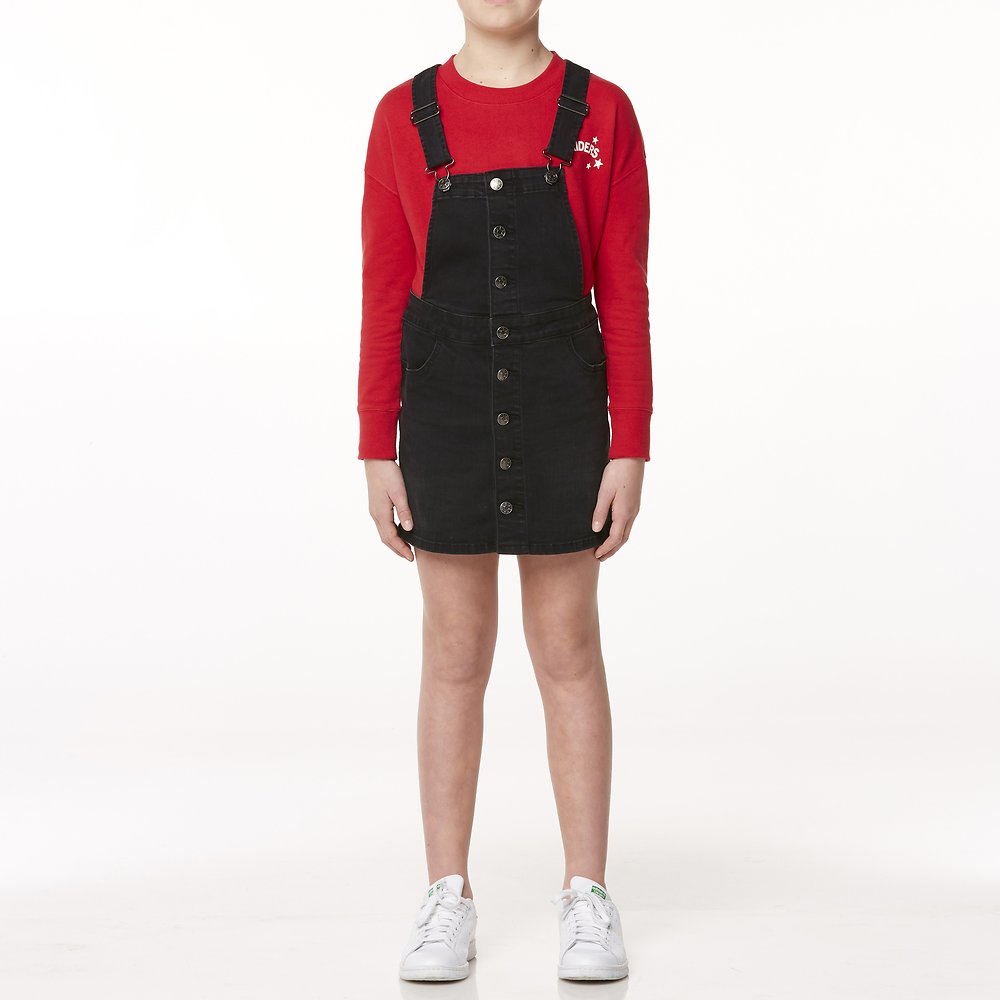 Image of Riders By Lee Licorice Wash BUTTON THRU DUNGAREE DRESS // LICORICE WASH