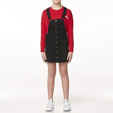 Image of Riders By Lee Licorice Wash BUTTON THRU DUNGAREE DRESS // LICORICE WASH